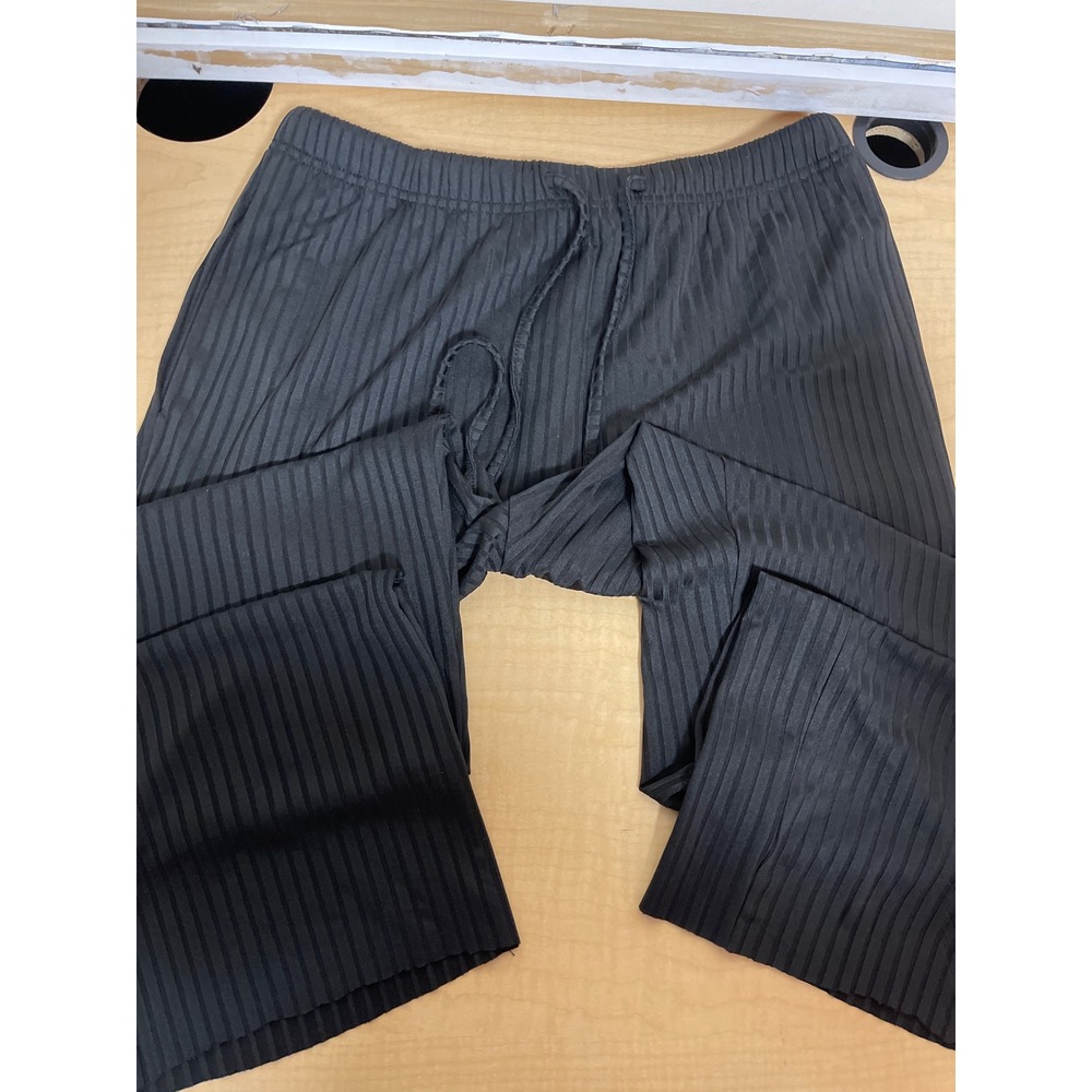 Ekouer Black Pleated Plisse Lounge Pants Wide Leg Drawstring Pockets Size M